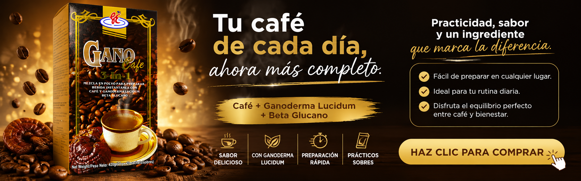 Café 3 en 1 tipo capuchino de ganoexcel